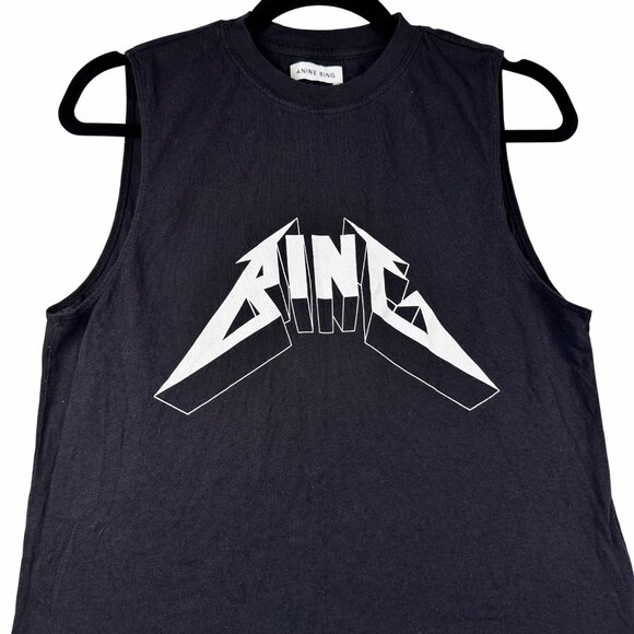 Anine Bing Lennon Black Logo Muscle Tank-Organic Cotton Sz Small Embroider Logo - Picture 2 of 8